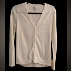 Kim Rogers white vneck button down cardigan, size petite small